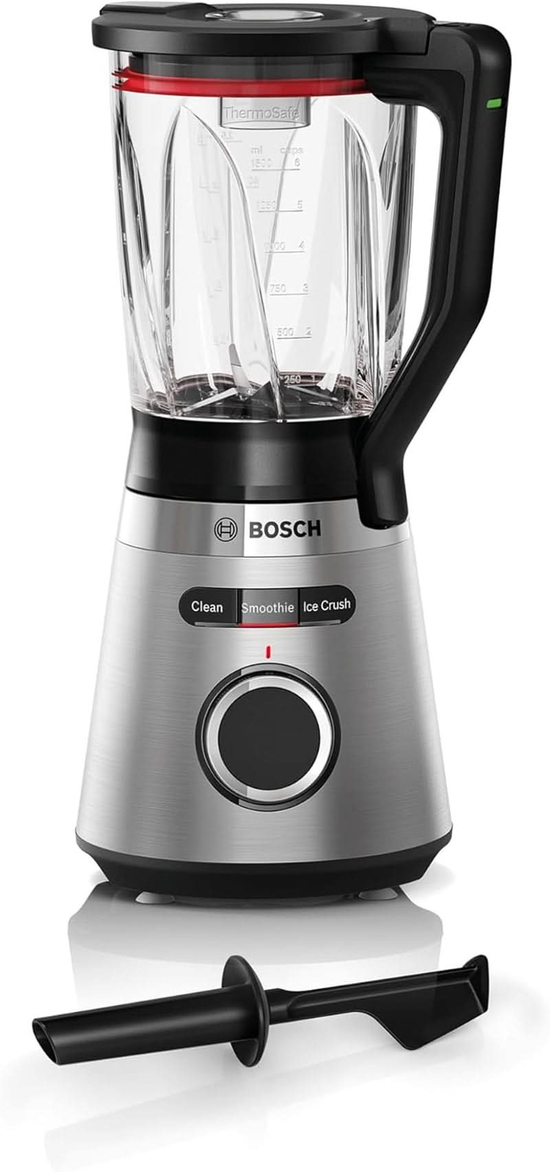 Bosch Batidora de pie Vitapower Serie 4 MMB6382M, Edelstahl-Klingen Made in Germany, 1,5 L Thermosafe Glasbehälter, Stopfer, Sicherheitsdeckel, Spülmaschinengeeignete Teile, 30.000 U/Min, 1200 W, Edelstahl Bucatarie Naty Shop Standmixer Mit Verbessertem Mixbecher