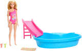 Muñeca Barbie y accesorios - piscina con tobogán y accesorios para horas de diversión bajo el sol, bañador rosa con diseño tropical, para niños de 3 años en adelante, HRJ74 Naty Shop Casas de Muñecas Título predeterminado