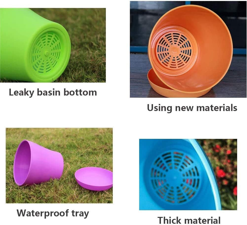 Macetas Grandes de Plástico de 20 Cm con Platillos, Macetas Blancas con Riego Automático con Platillos, Macetas de Plántulas de Plástico, Macetas Engrosadas para Plantar en Interiores y Exteriores (6 Piezas)