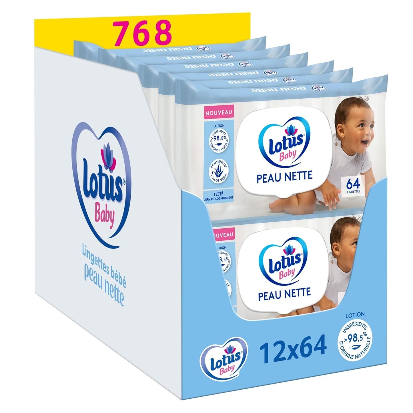 Toallitas para bebé Skin Nice - 768 toallitas (12 x 64 piezas) - hipoalergénicas y dermatológicamente probadas