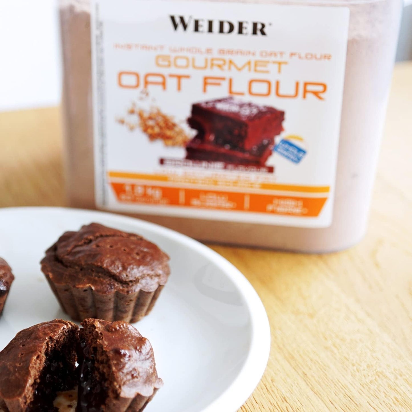 Avena Weider Gourmet (1,9 kg) sabor brownie. Avena integral. Fuente de proteínas baja en azúcar.