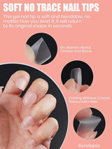EBANKU 420 puntas de uñas cuadradas cortas, puntas mate de cobertura completa, puntas de gel suave, puntas de uñas de gel transparente prepulidas, puntas de extensión de uñas artificiales, 15 tamaños (cuadrados cortos)