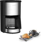 Krups KM3210 Pro Aroma Plus Cafetera espresso, 10 tazas, 1,25 L, Mantiene caliente 30 minutos, Ventana visible de nivel de agua, Sistema antigoteo, Negra con aplicaciones de acero inoxidable