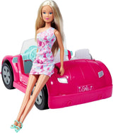 Simba Steffi Love Beach Car Doll con un fantástico traje de verano y cochecito de playa, 29 cm, a partir de 3 años