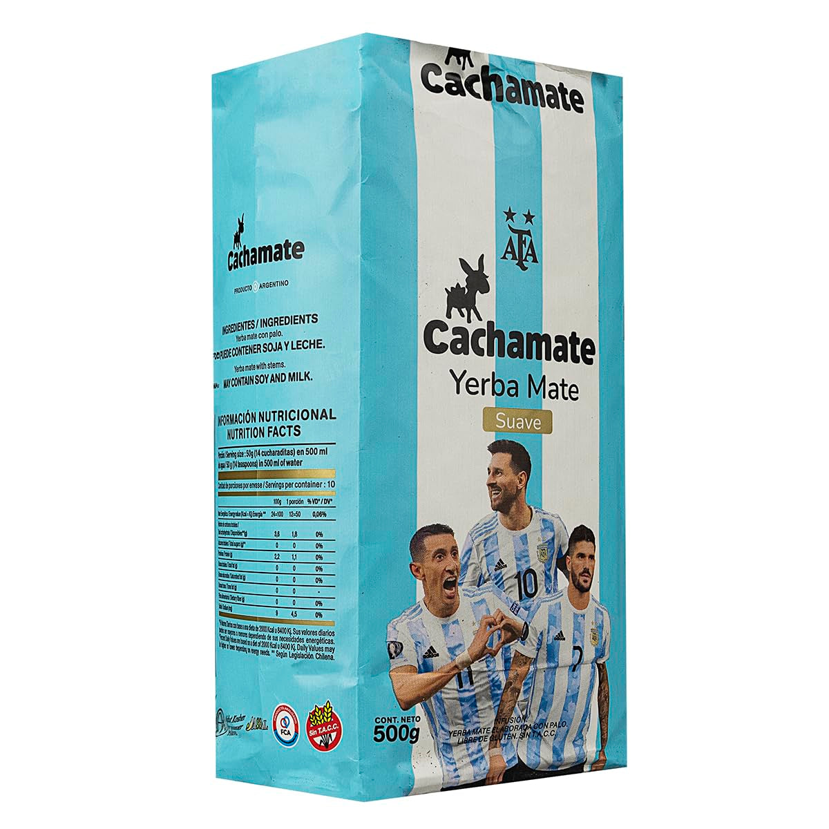 CACHAMATE Mundial Suave 500G | Fútbol edición especial | Yerba Mate Argentina | 12 meses de maduración natural | Propiedades antioxidantes y diuréticas.