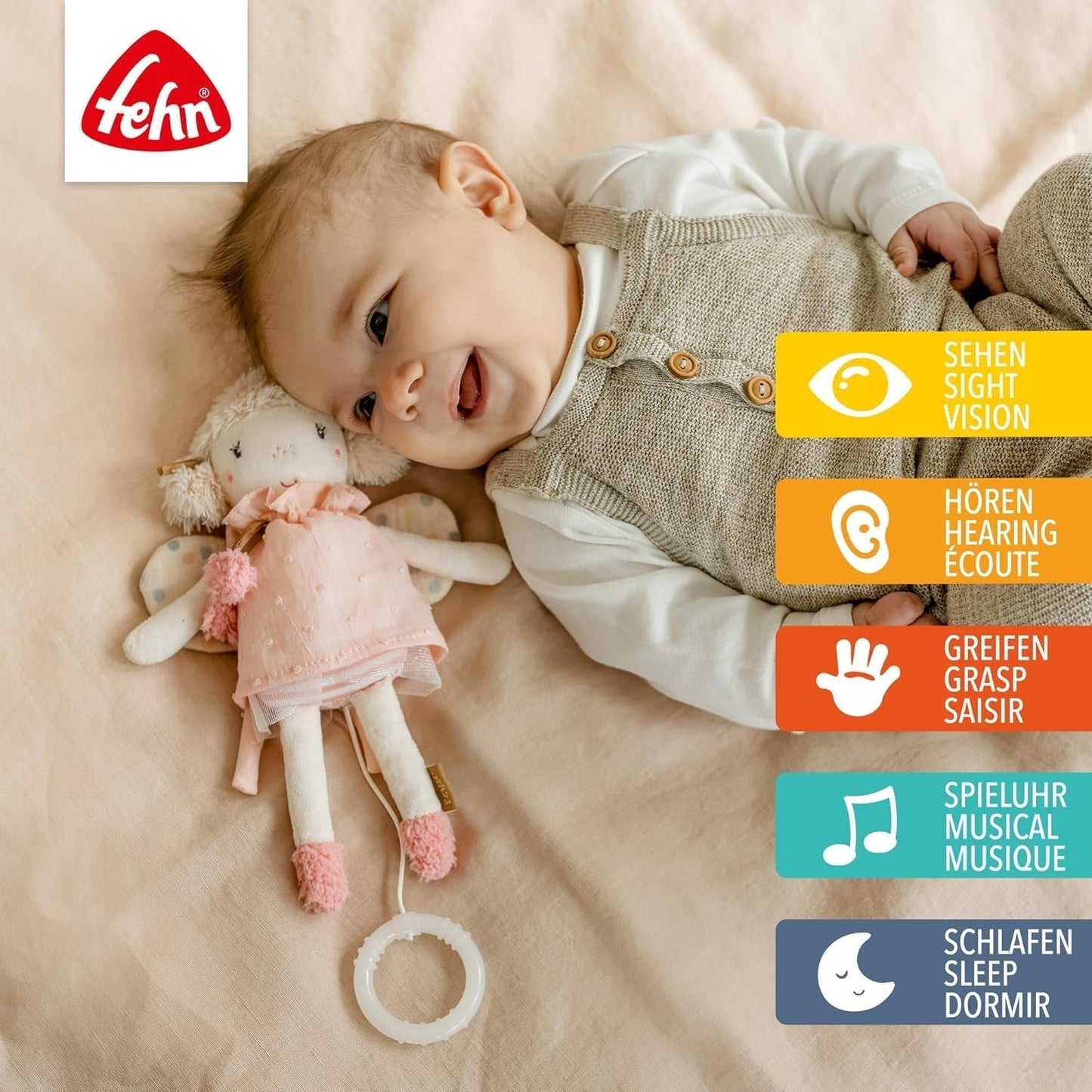 Fehn mini caja de música hada - peluche y ayuda para dormir: caja de música de cuerda con la suave melodía "El lago de los cisnes" que calma en cualquier situación - para bebés y niños pequeños a partir de 0 meses Juguetes Bebe Naty Shop