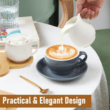 Juego de leche y azúcar con tapa y cuchara, lechera de cerámica de 5 piezas y azucarero con tableta de madera, recipiente para leche y azúcar para cocina, café, microondas y lavavajillas (blanco)