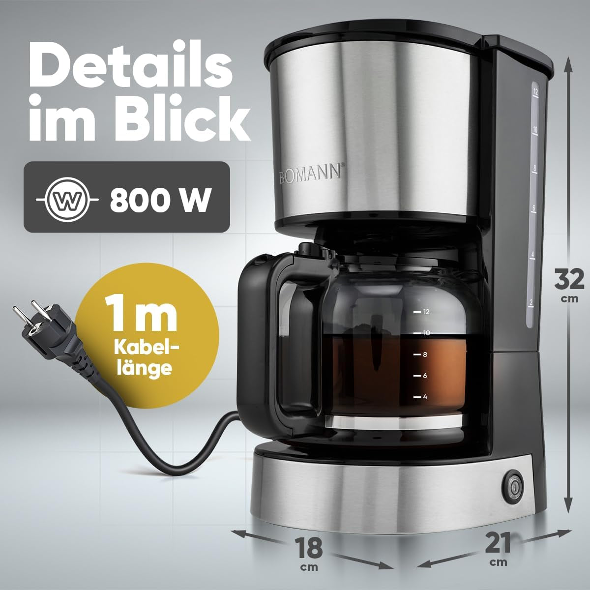 Cafetera espresso con filtro Bomann® | para 12-14 tazas | Cafetera espresso con filtro | Caja de acero inoxidable | Antigoteo | Café expreso | Cafetera espresso con filtro | 800W | KA 6071 CB
