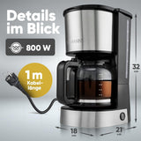 Cafetera espresso con filtro Bomann® | para 12-14 tazas | Cafetera espresso con filtro | Caja de acero inoxidable | Antigoteo | Café expreso | Cafetera espresso con filtro | 800W | KA 6071 CB