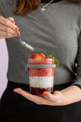 Tarro de desayuno Kilner con cuchara / 350 ml, Ø 9,5 cm / 5 piezas | vaso de muesli para llevar / no tóxico / recipiente de vidrio con tapa para muesli, gachas y yogur / recipiente para avena durante la noche Naty Shop Food Storage Boxes