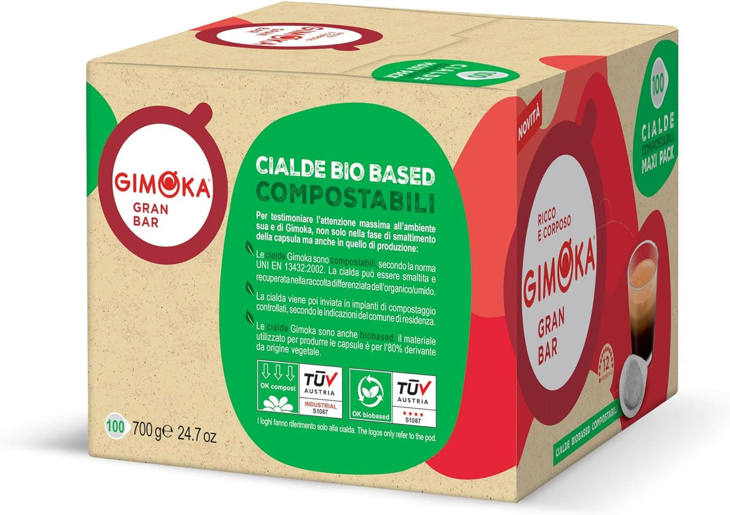 Gimoka Kompostierbare Kaffeepads, Gran Bar Intenso Kaffeemischung, Intensität 12-100 Pads - Compatible con ESE System Papier Pads 44 mm