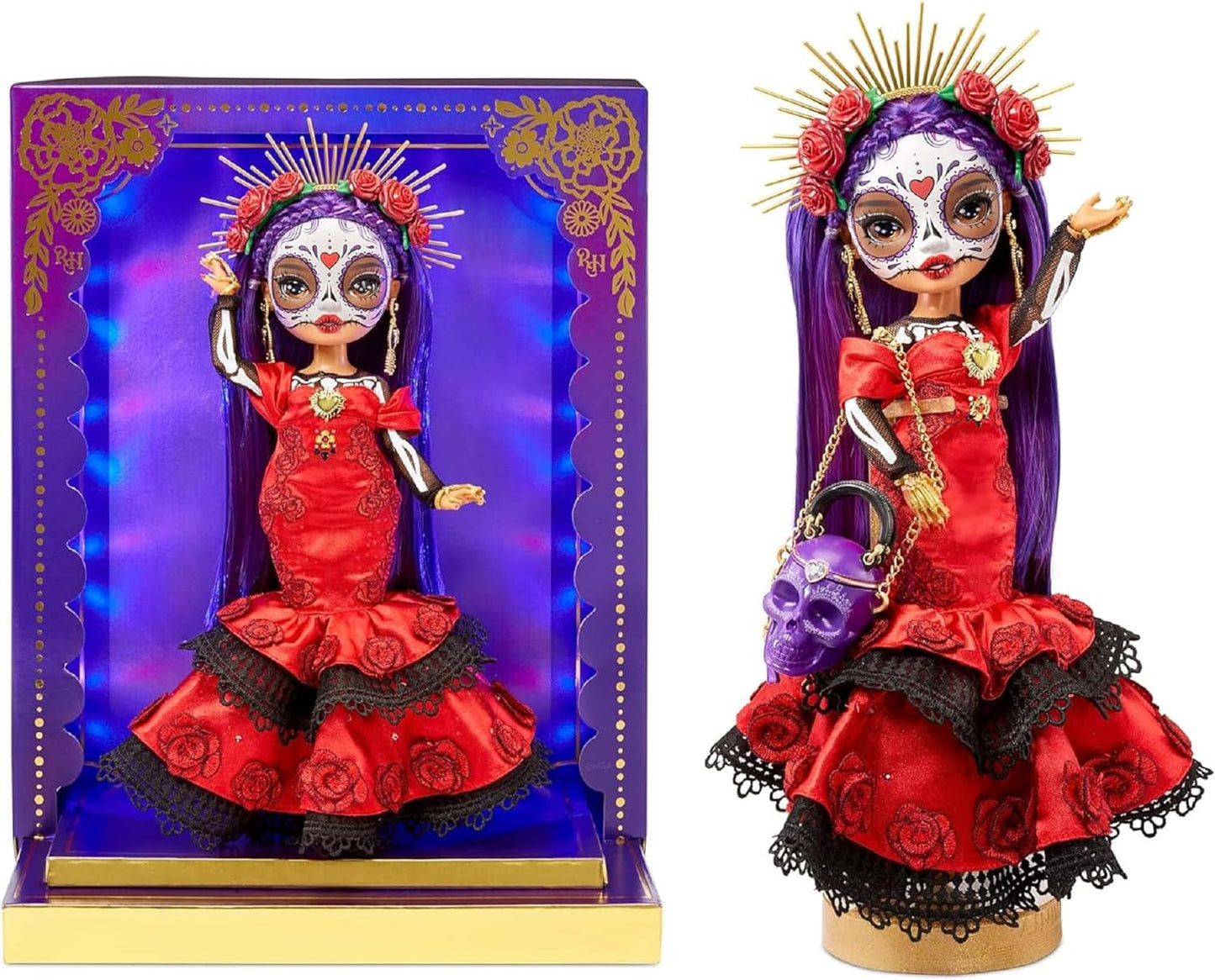 Rainbow High 2022 Día De Los Muertos Edición Festiva - María García - Muñeca Coleccionable (28cm) con Pintura Facial y Bolsa Calavera - Pantalla Luminosa y Accesorios Premium