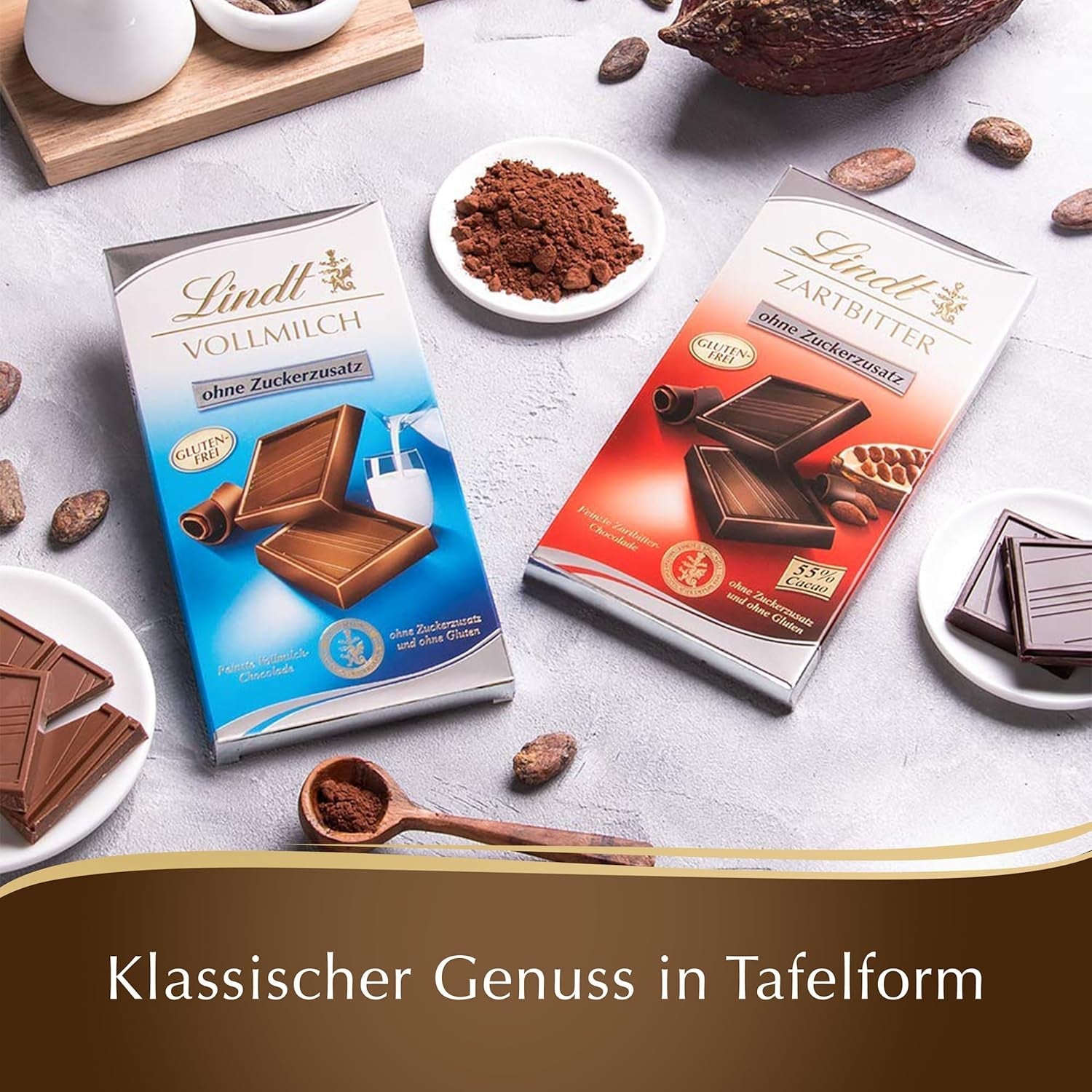 Chocolate negro sin azúcar añadido | Tableta 100g | Lo mejor con 55% cacao, sin gluten | Barra de chocolate | Set de regalo de chocolate (paquete de 4)