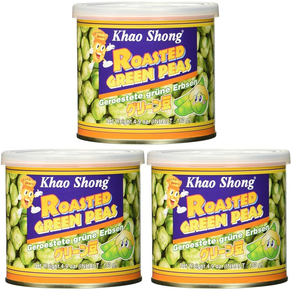 Khao Shong Guisantes verdes fritos con wasabi, guisantes crujientes rebozados picantes, una alternativa baja en grasa a las nueces, picante medio, 1 lata de 140 g | 140 gramos (1 paquete)