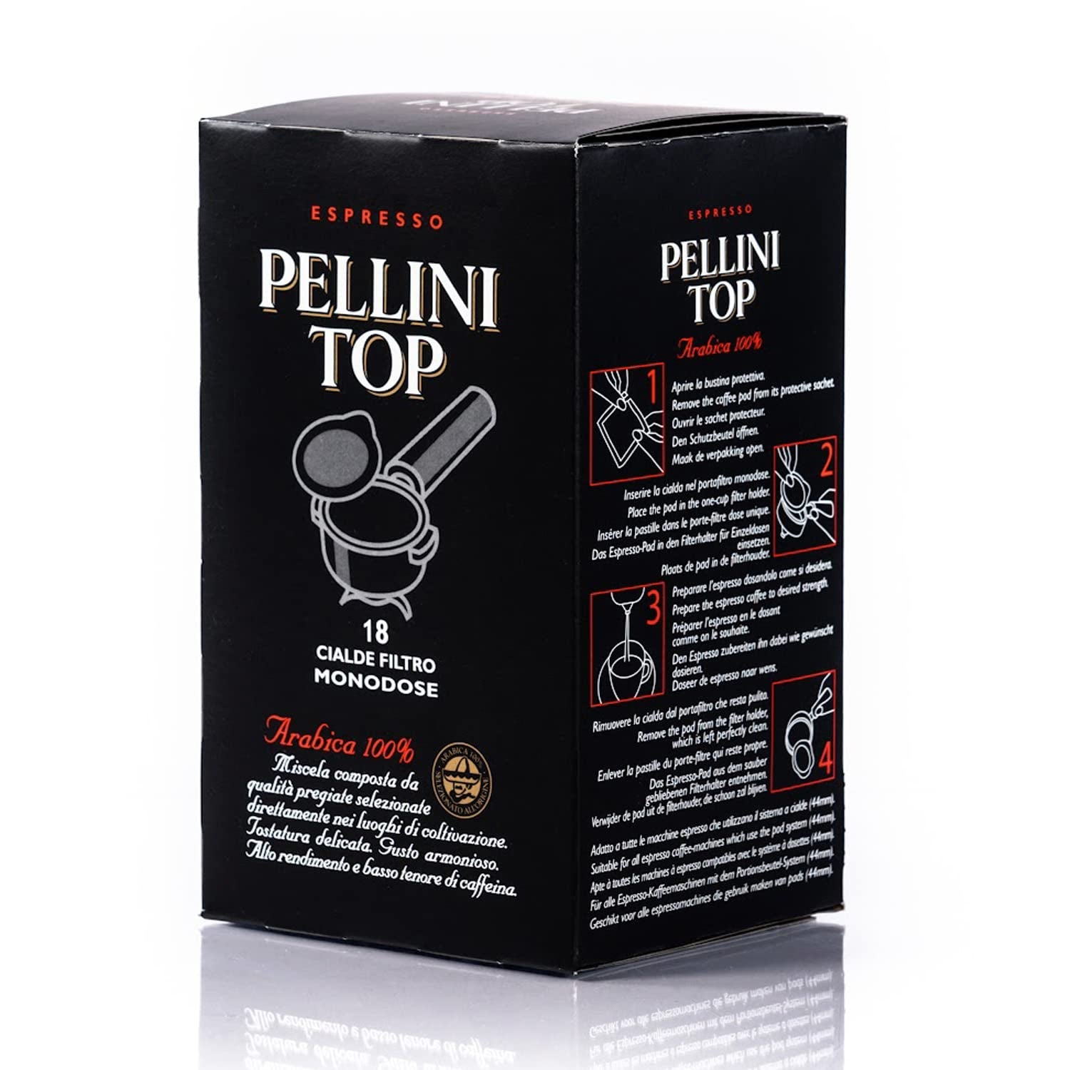 Pellini Caffè, Espresso Pellini Top 100% Arábica - Paquete de 6 con 18 monodosis (6 x 126 g, 108 monodosis en total)