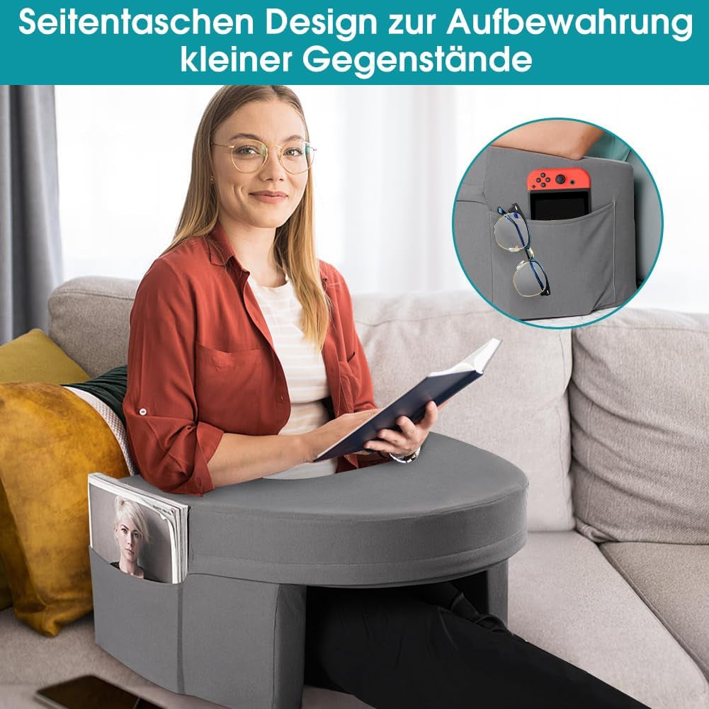 Almohada de lectura para cama y sofá, almohada para juegos, almohada para computadora portátil, almohada para juegos con brazos y bolsillo lateral, para adultos jugando, leyendo, viendo televisión, jugando en el sofá