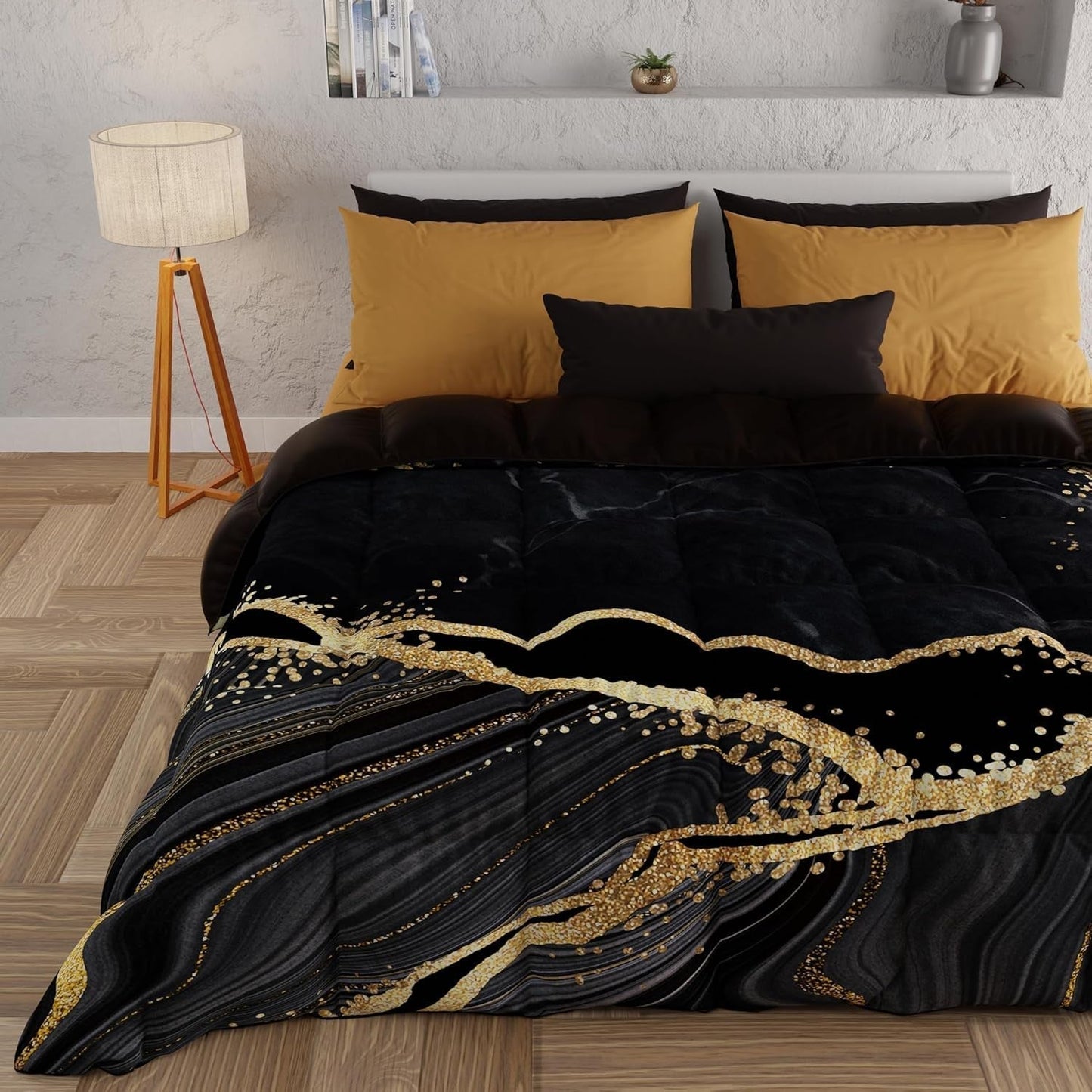 PETTI Artigiani Italiani - Edredón de invierno, Edredón de invierno, Edredón sencillo, Doble cara, Monocolor e impresión digital, 100% microfibra antialérgica, Made in Italy Edredones y edredones Naty Shop Mármol negro Cama individual