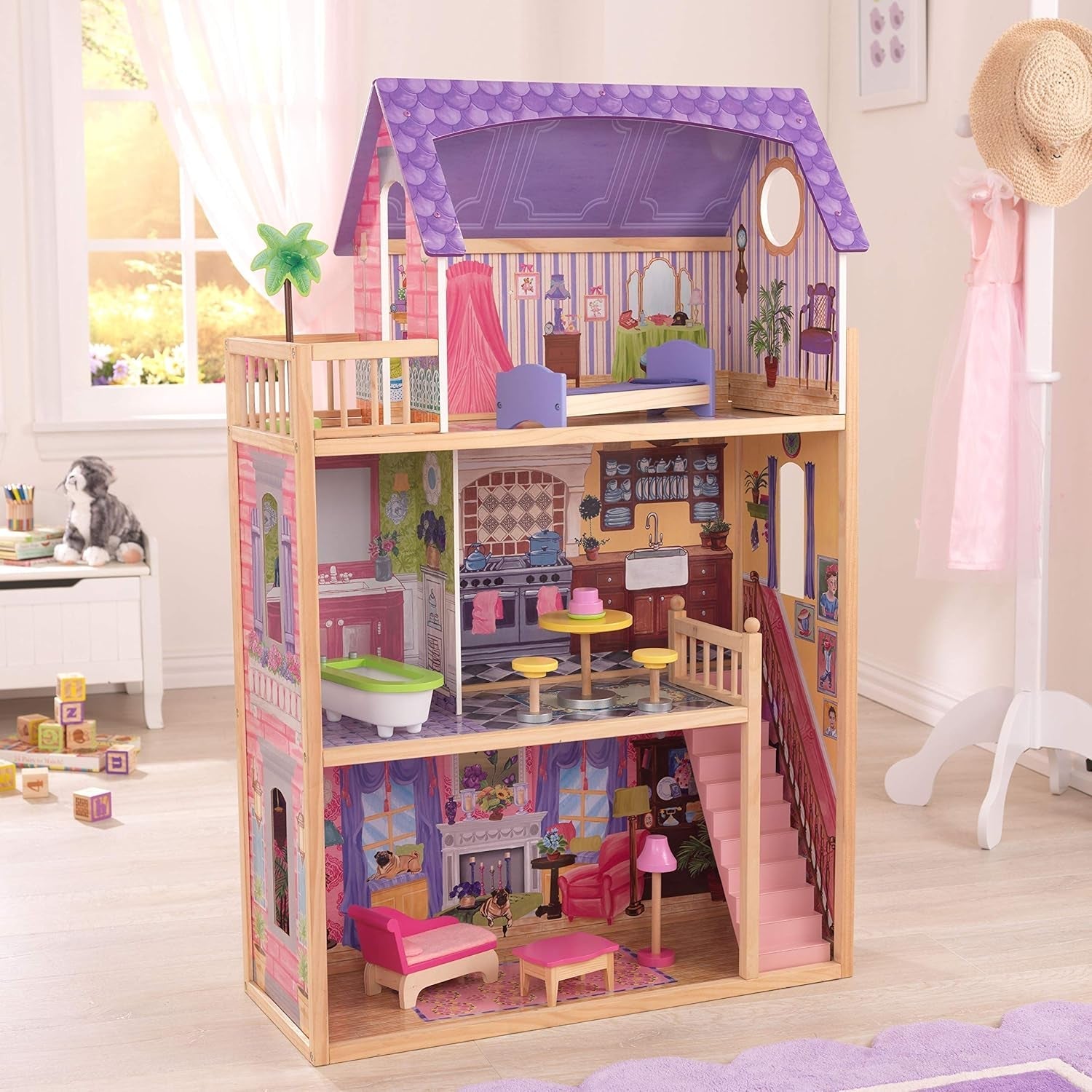 Kidkraft Casa de Muñecas de Madera Kayla con Muebles y Accesorios, Playset de 3 Niveles para Muñecas de 30 cm, Juguete para 3 años, 65092 - En exclusiva en Amazon Casas de Muñecas Naty Shop