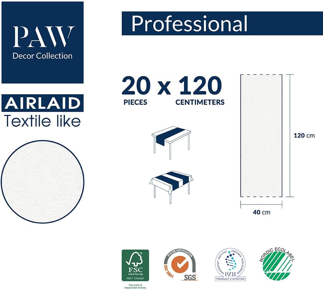 PAW - Camino de Mesa Airlaid (40 Cm X 24 M) I Decoración de Mesa para Comunión, Confirmación, Boda, Aniversario, Fiesta en el Jardín, Bautizo I Decoración de Mesa Elegante Cinta de Mesa - Rama de Sauce I Rama de Sauce