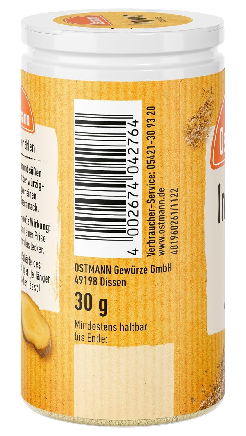 Ostmann Gewürze - Ingwer gemahlen | Embalaje completo y reciclable | 30 g en la estreudosis