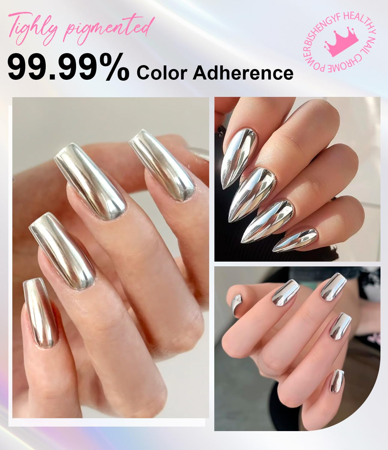 BISHENGYF Polvo de uñas cromado plateado, metal Holo Chromfarbener Nagelpuder, 1G Cromepulver Nägel Glitzer Glänzende Silver Nagelpulver Spiegeleffekt Pigment Nagelkunst, Diy-Design-Dekor Frauen Geschenk