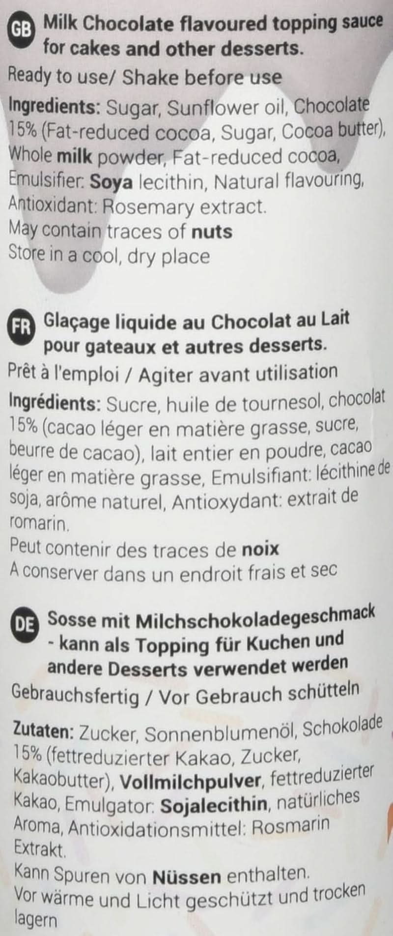 Salsa con sabor a chocolate con leche, 150 gramos Glaseado y Decoración Naty Shop