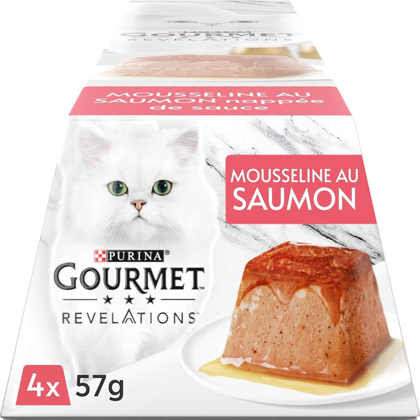 Recomendaciones, muselina de salmón, con salsa, raciones de comida para gatos adultos, 4 x 57 g