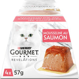 Recomendaciones, muselina de salmón, con salsa, raciones de comida para gatos adultos, 4 x 57 g