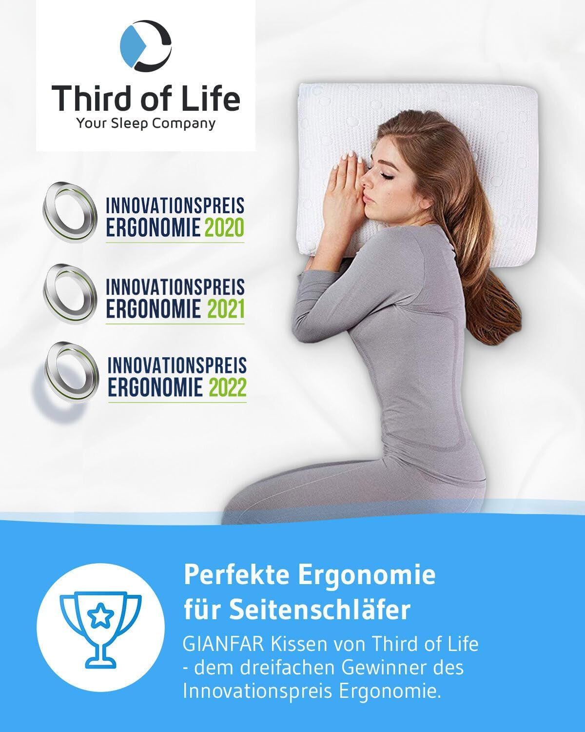 Almohada para dormir de lado GIANFAR | Almohada ortopédica para soporte del cuello | Espuma viscoelástica ultra fresca contra dolores de garganta y migrañas | Funda termorreguladora | Almohada para dormir de lado con columna cervical 55X40X12/10 cm Almohadas ortopédicas cervicales Naty Shop