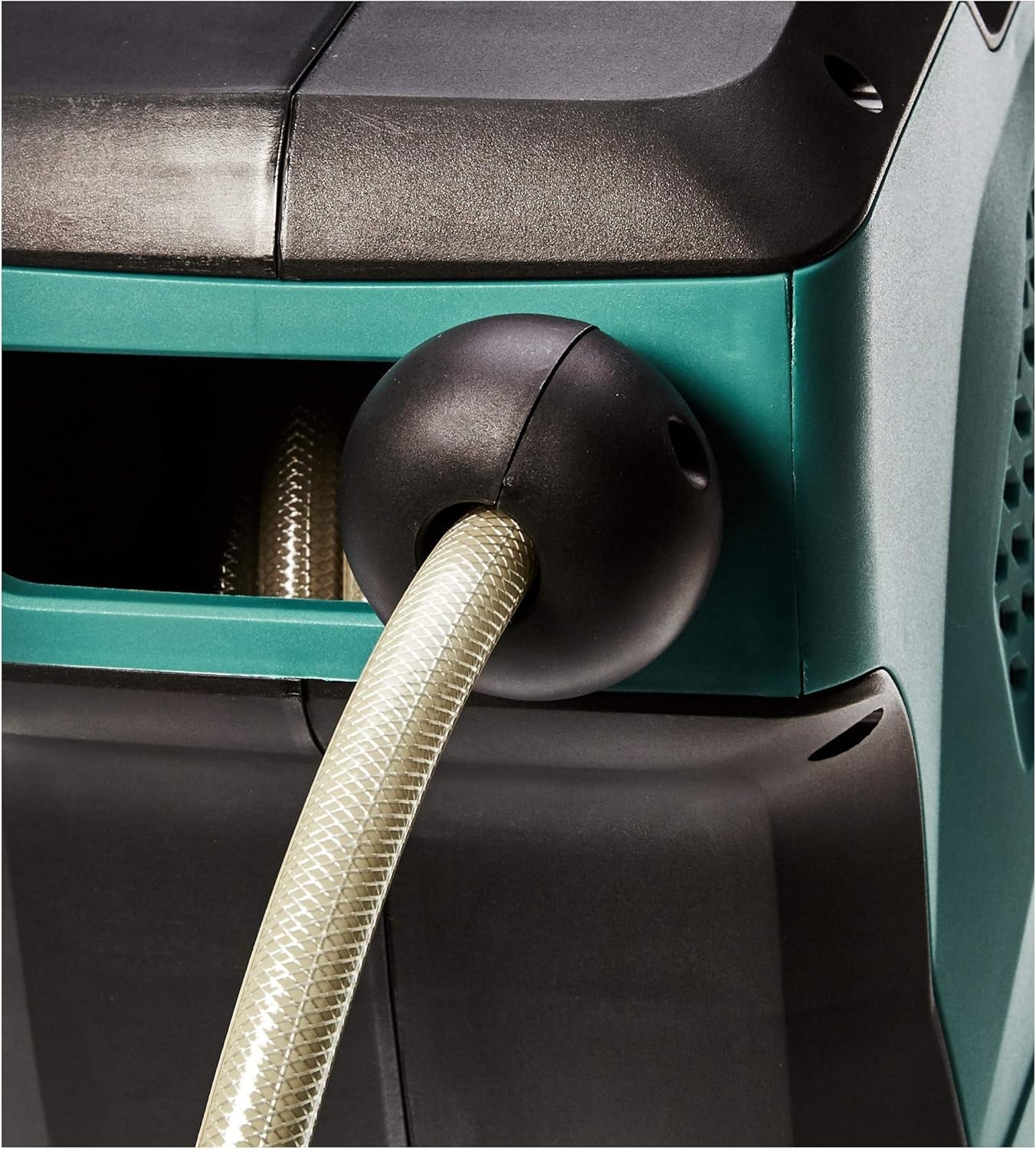 Amazon Basics Enrollador de manguera de pared con manguera, enrollado automático, 15 m, verde marino, negro