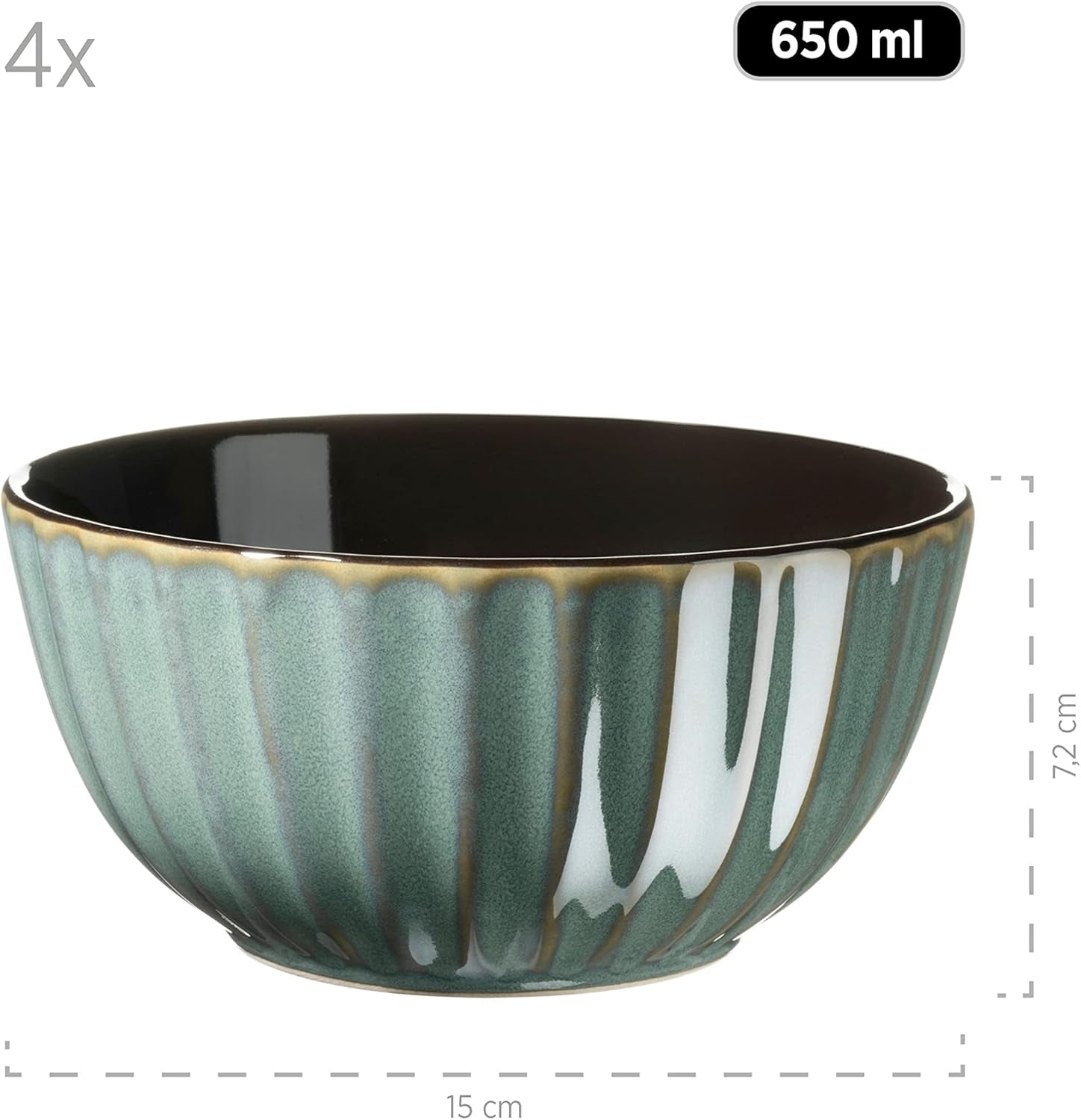 MÄSER 931964 Confino Series Vajilla para 4 Personas, Aspecto Vintage Moderno, Juego Combinado de Cerámica, 20 Piezas, Color Petróleo con Detalles Negros, Azulejo
