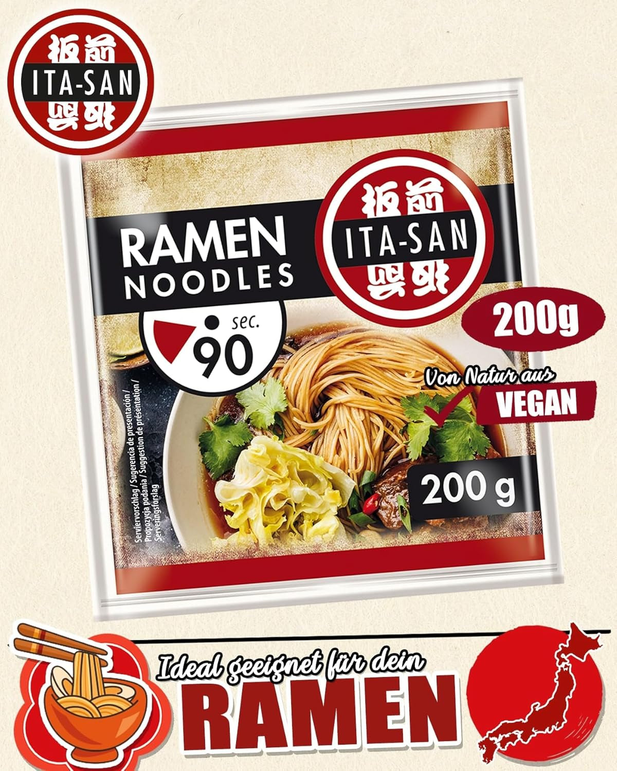 ITA-SAN Fideos ramen, preparación fácil y rápida, 30 x 200 g