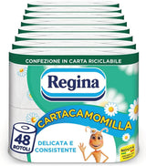 Regina Cartacamomilla - 8 Rollos de Papel Higiénico, 300 Hojas Esponjosas, 3 Capas, Suave y Firme, Envase de Papel Reciclable
