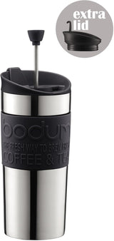 Bodum K11067-01 Cafetera Travel Press de acero inoxidable negra con tapa de repuesto 350ml