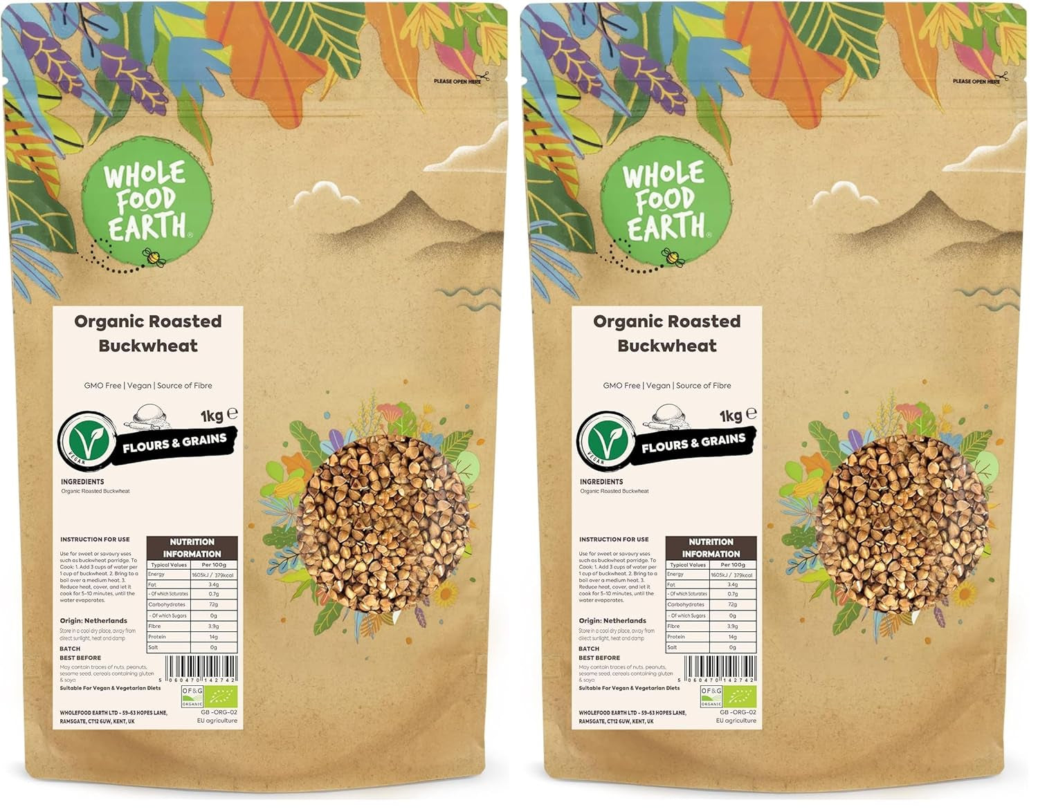 Wholefood Earth trigo sarraceno tostado orgánico, 1 kg