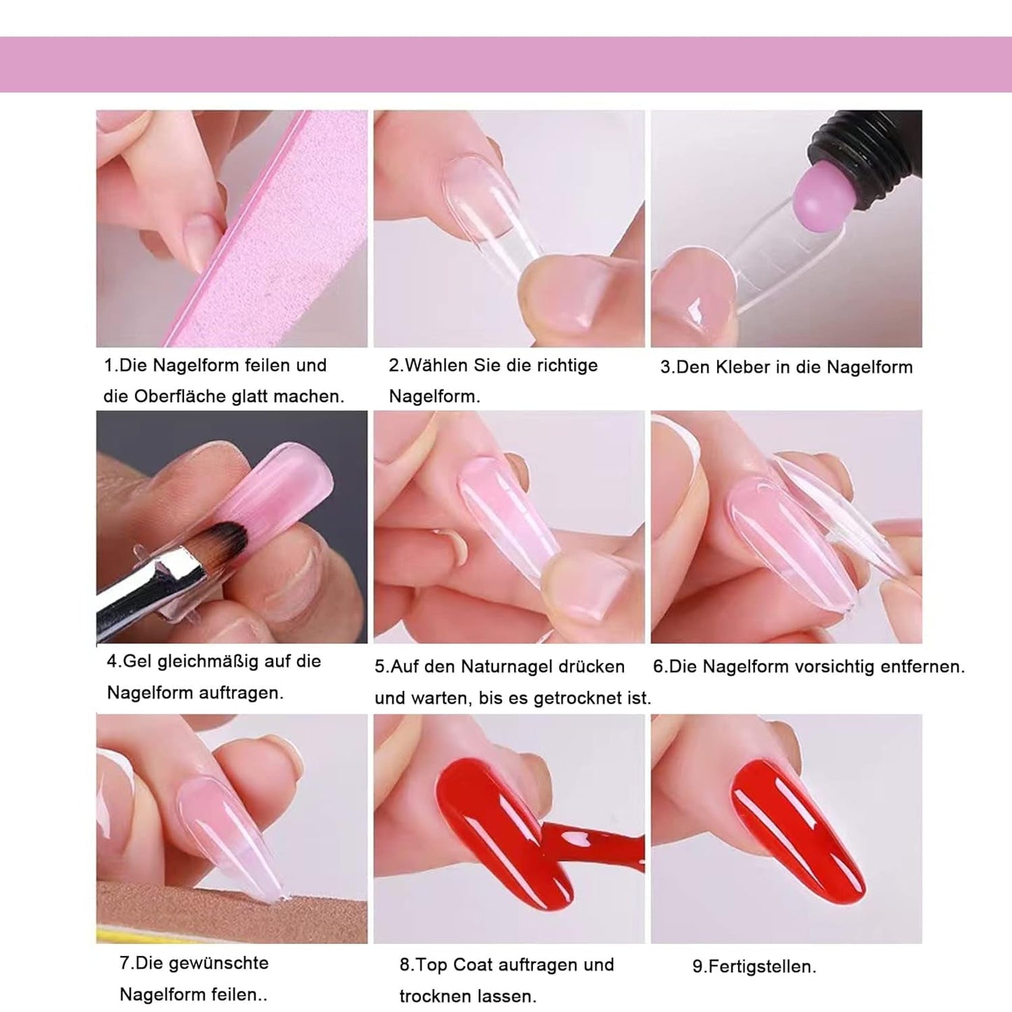 Juego de 120 formas de uñas dobles, plantillas de extensión de uñas con cepillo rosa de doble punta, clip para puntas de uñas, separador de dedos de esponja y lima de uñas para uñas de poligel