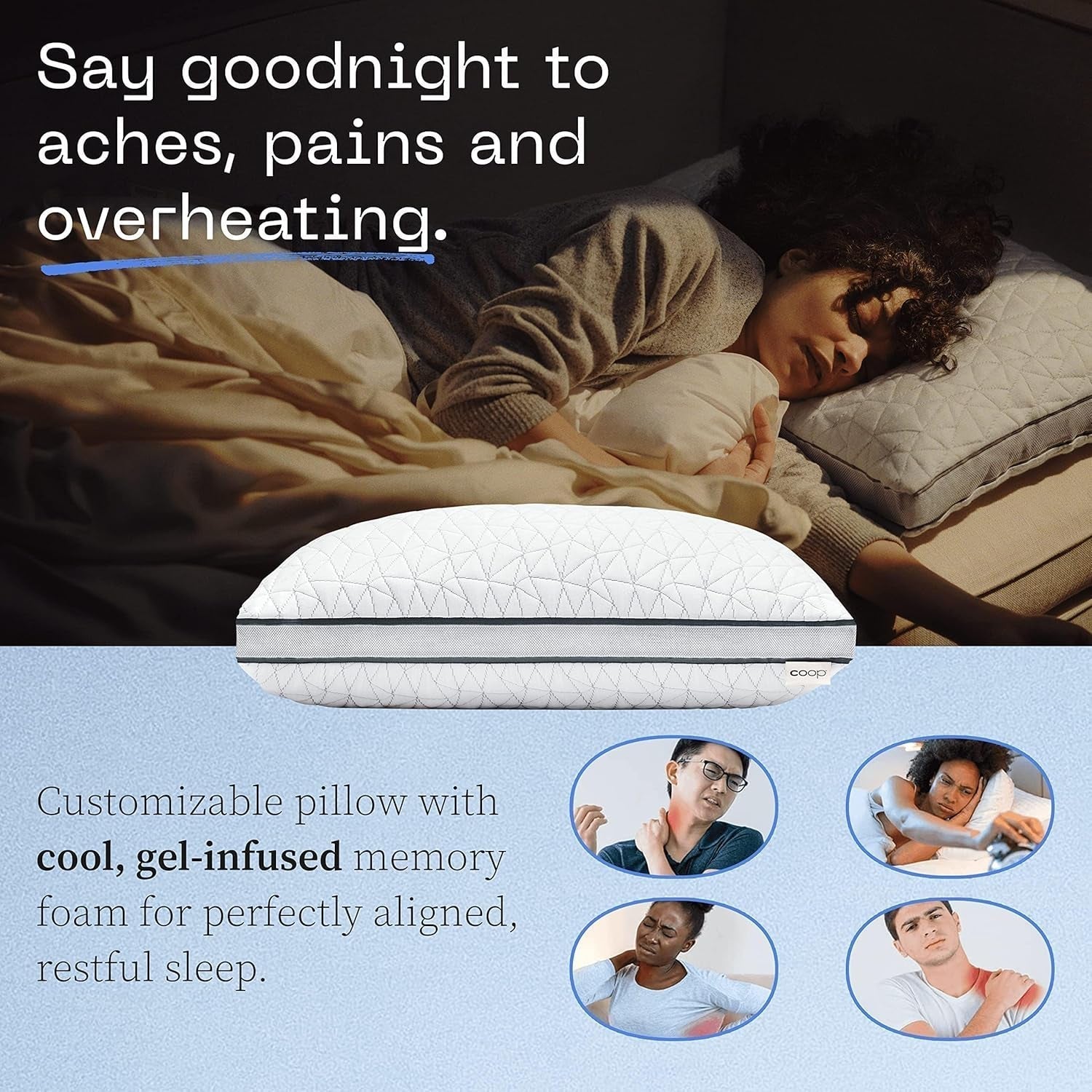 Coop Home Goods Eden Cool Almohada ajustable Tamaño King Espuma viscoelástica con gel ajustable Tejido Lulltra suave y transpirable Ideal para todos los que duermen Respetuoso con el medio ambiente Almohadas estándar Naty Shop