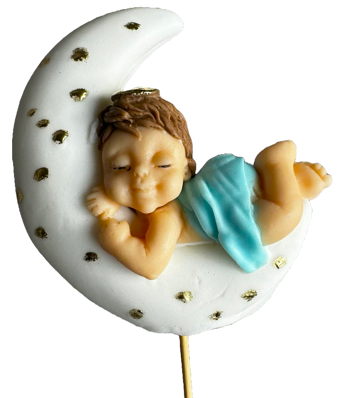 Decoración en pasta de azúcar comestible, Bautismo, niño durmiendo en la luna Decoraciones en pasta de azúcar Naty Shop