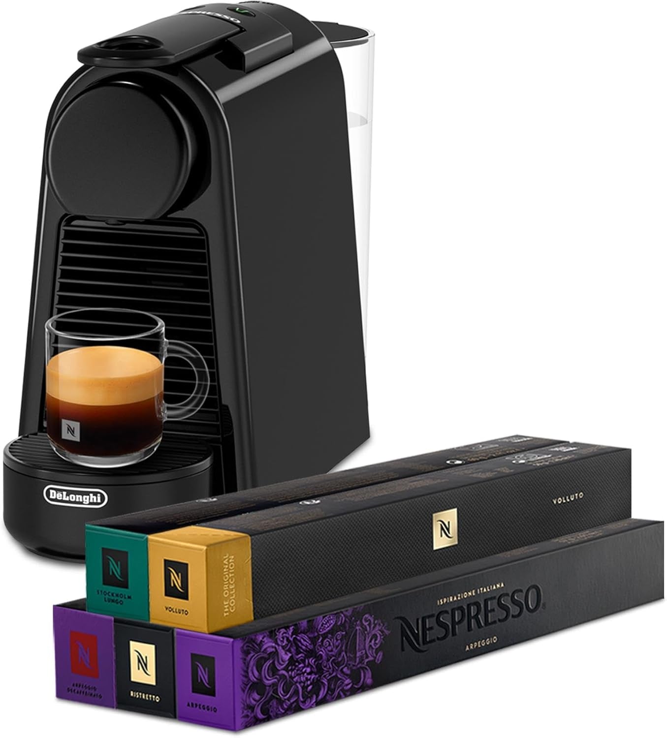 Cafetera espresso con cápsulas Nespresso De'Longhi Essenza Mini, negra | Presión de la bomba 19 bares | Depósito de agua 0,6 l | Para café expreso y pulmón | Pequeña cafetera espresso – Grandes momentos de café | EN85.B