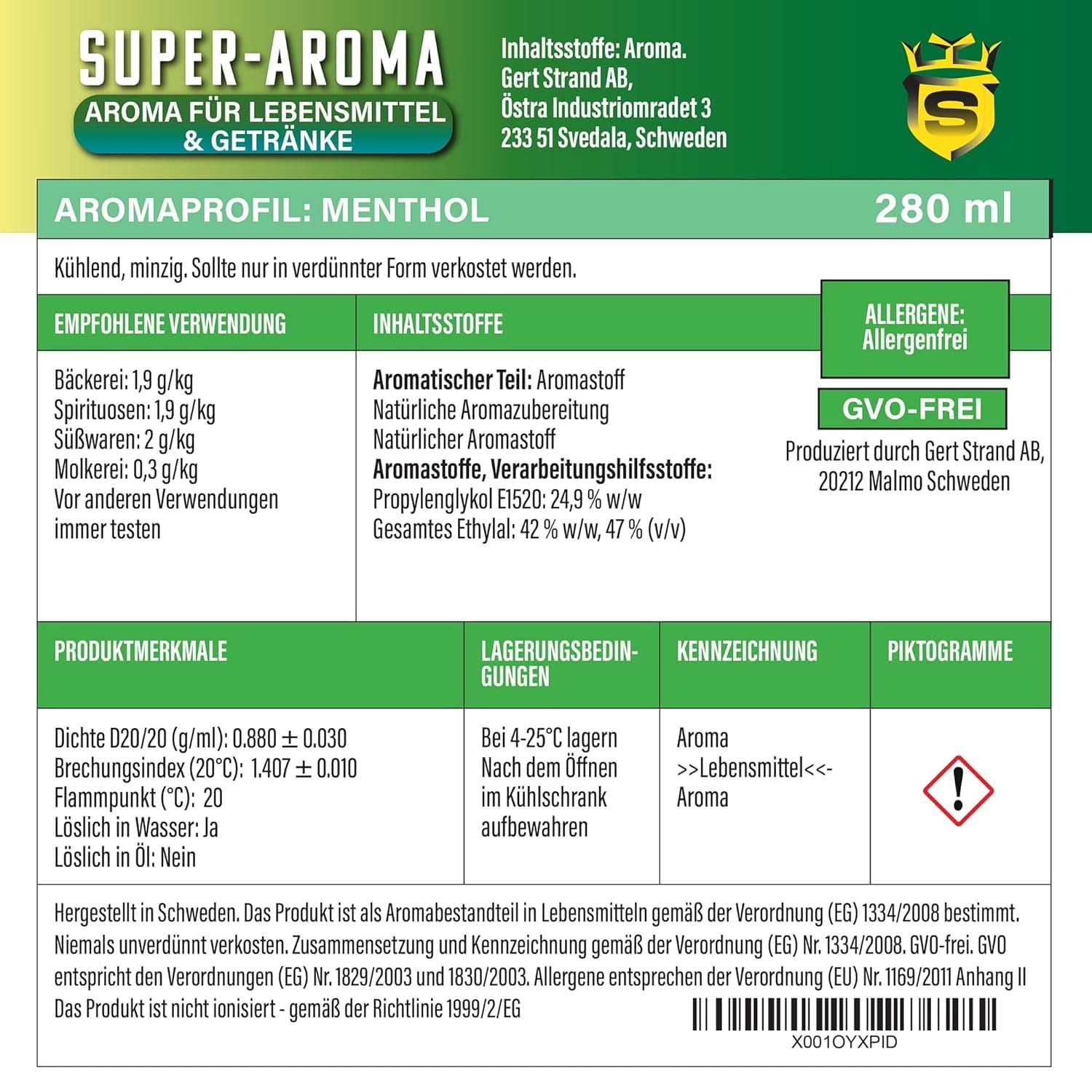 Concentrado mentolado 280 ml Arome Naty Shop