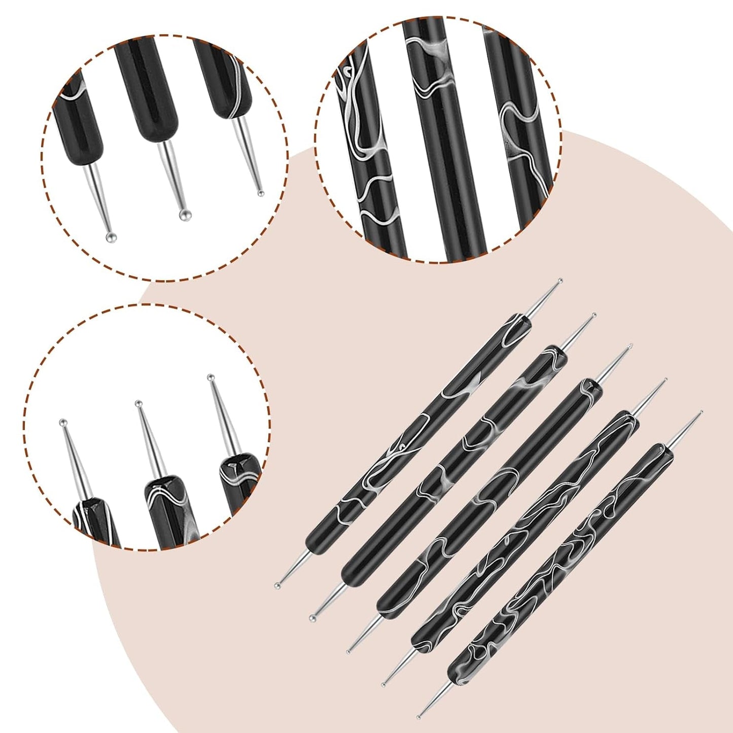 5 piezas Nail Design Dotting Tools Nagelkunst Werkzeug Nagelpunkt Pinsel Punktierung Stift Marbleizing Werkzeug Für Nagelack Maniküre, Schwarz
