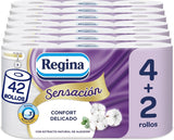Regina Feeling - 42 rollos de papel higiénico, 175 hojas de tres capas, extracto de algodón natural y delicada fragancia, envases de plástico 60% reciclado, papel 100% certificado Fsc