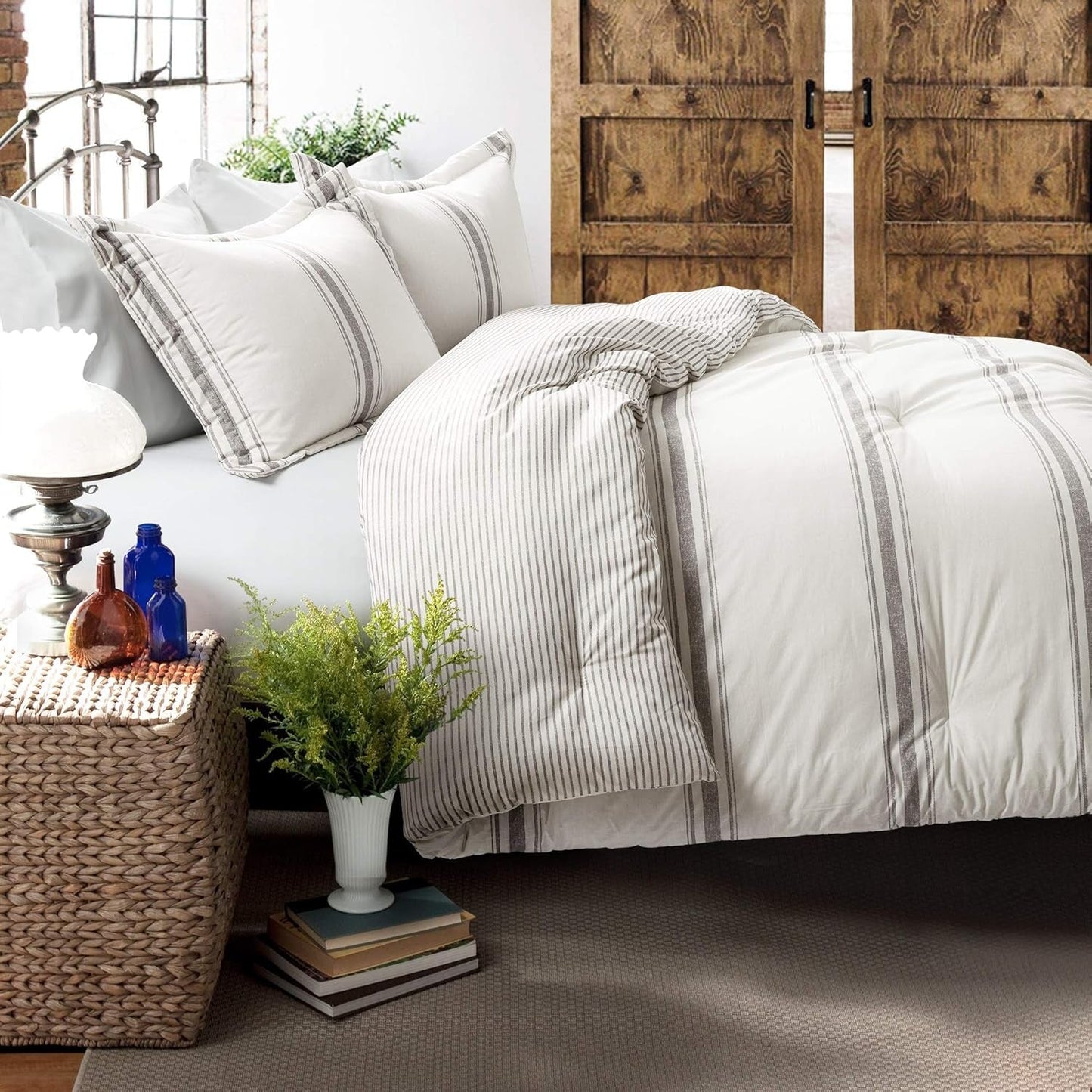 Lush Decor Colcha estilo granja con rayas, Full/Queen, gris Edredones y edredones Naty Shop