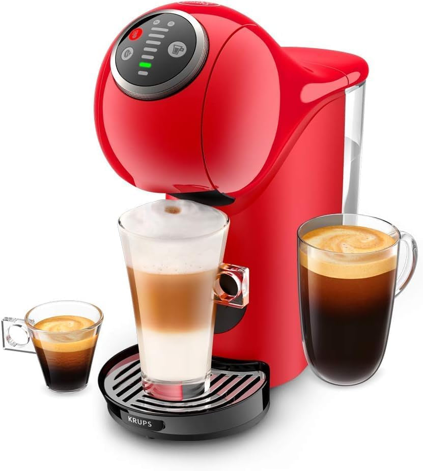 Krups KP3405 NESCAFÉ Dolce Gusto Genio S Plus Máquina de Cápsulas, Espresso Boost, Selección de Temperatura, Bebidas Frías y Calientes, Presión de Bomba de 15 Bares, Depósito de Agua de 0,8 L, 1500W, Color Rojo con Café au Lait