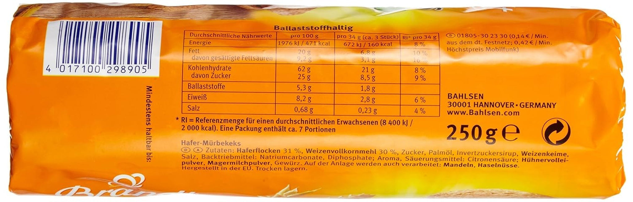 Bahlsen Hobbits Crunchy - Paquete de 18 - Caja de almacenamiento - Galletas integrales de avena con alto contenido de fibra (18 x 250 g)