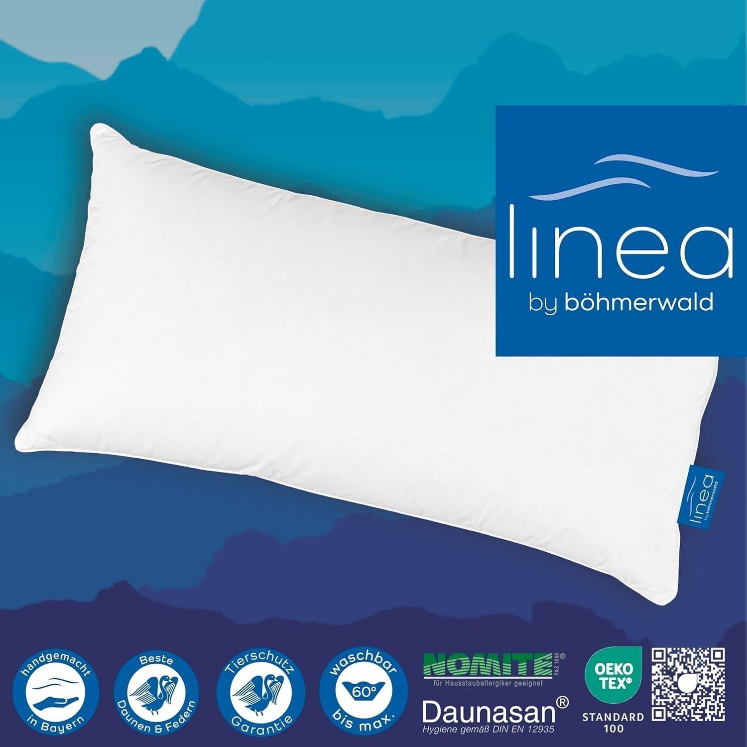 LINEA by Böhmerwald - Cosy - Almohada Balance de alta calidad, 40X80, 70% plumas clase 1, 30% plumón nuevo, apta para alergias, lavable hasta 60°C, fabricada en Alemania Naty Shop almohadas estándar