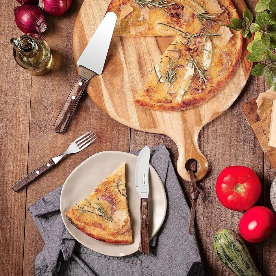 Tramontina PIZZA Besteck, Juego de 8 Piezas, Para 4 Personas, Rostfreier Edelstahl, Fsc-Zertifizierte Holzgriffe, Spülmaschinenfest Kitchen Naty Shop