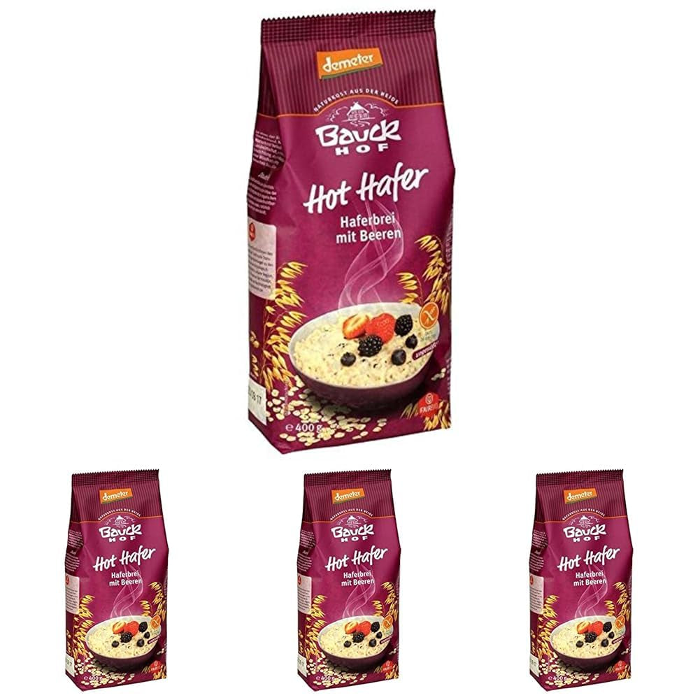 hof Avena picante orgánica con frutos rojos, 400 g (paquete de 4)