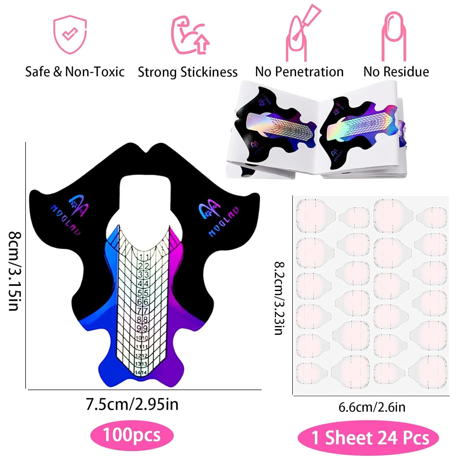 ® 100 Plantillas de Uñas y 1 Hoja de 24 Discos Adhesivos Transparentes para Uñas, Plantillas de Extensión de Uñas, Plantillas de Extensión de Uñas de Gel Autoadhesivas, Accesorios para Uñas Artificiales