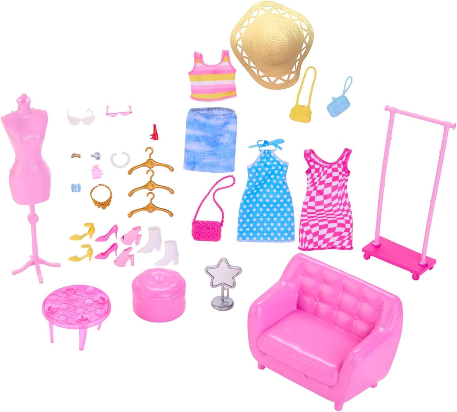 Barbie Fashion - Juego de muñeca y armario con ropa, accesorios y muebles de salón, diversión de peluquería duradera para niños a partir de 3 años, HPL78